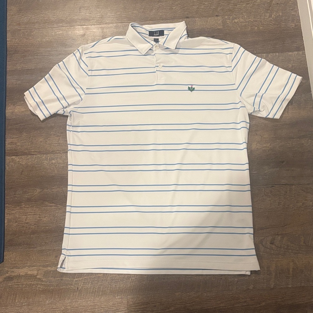 Dunhill White Blue Stripe Polo Shirt Men’s Large Luxury Golf EUC